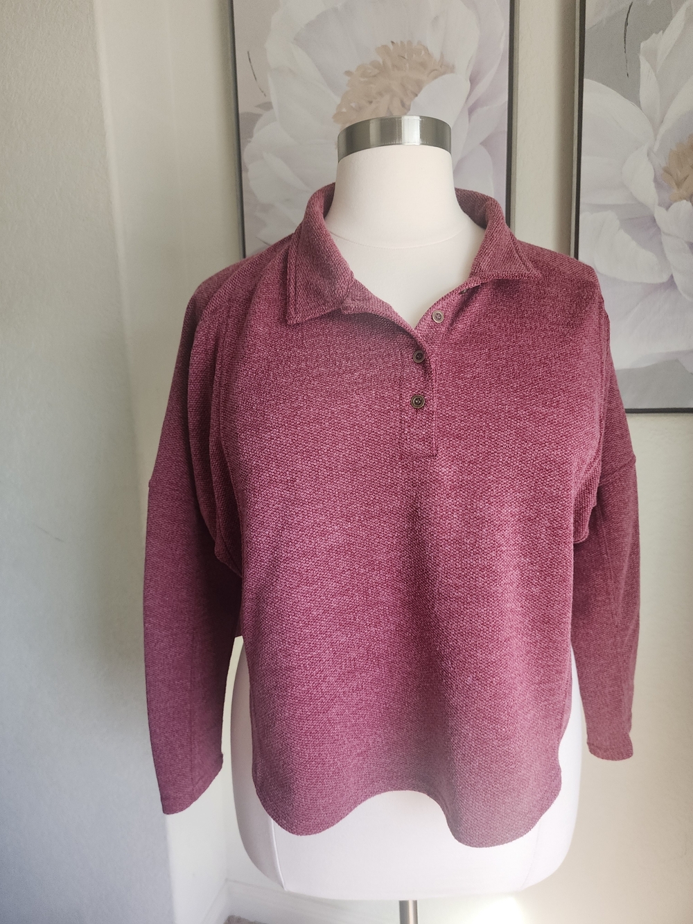 Relaxed Burgandy  Polo-Style Knit Pullover